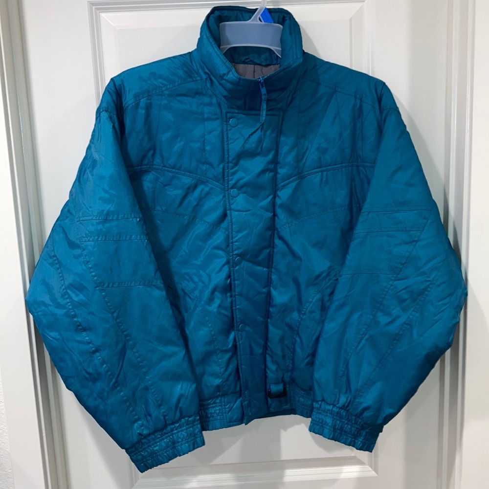 Vintage ALPINE SKI Nylon Jacket Women Size Large dark teal Retro full zip bottom